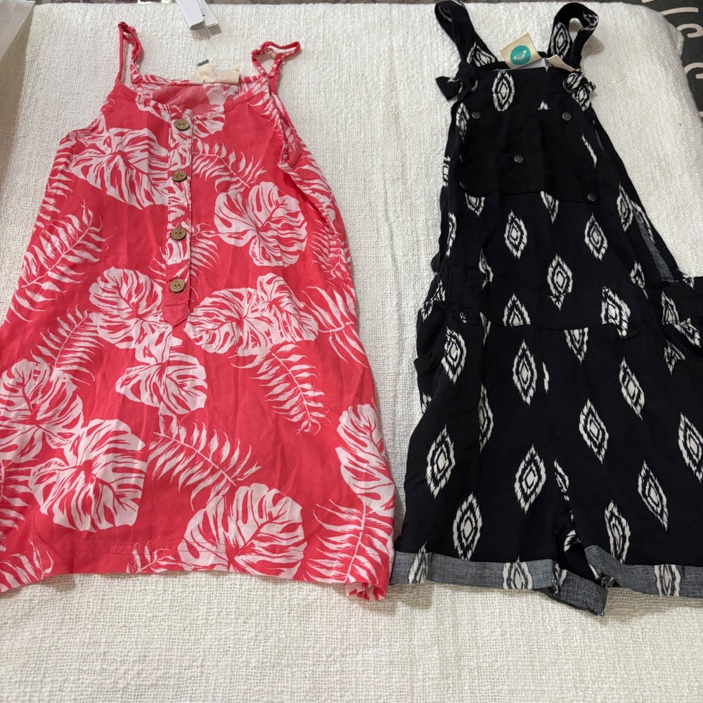 Roxy Girl Lot of 2 Romper and Shortall Set Pink Tropical Black Ikat Size 5